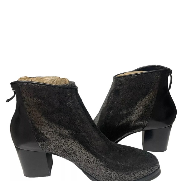 Homers NEW Women’s Boots Booties Ankle Metallic Leather Black Heel Size 43 - Picture 2 of 8